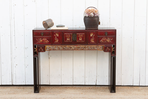 Antique Red & Gilt Chinese Kang Altar Table