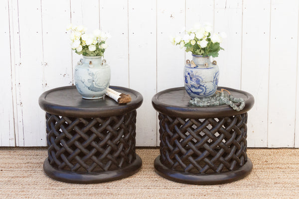 Rustic Carved African Bamileke Side Tables