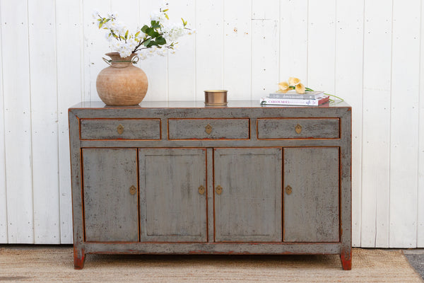 Gray Shadow Lacquered Asian Credenza