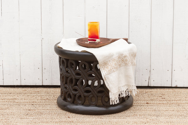 African Floral Carved End Table