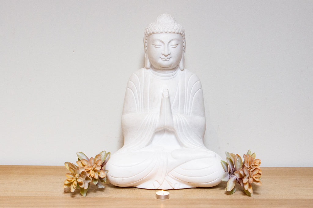 Tall Serene Marble Praying Buddha