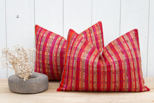 Set of Two Mansehra Wedding Silk Shawl Pillows