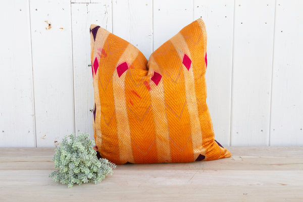Orange Tango Silk Phulkari Pillow