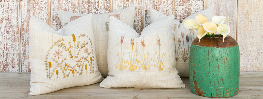 Natural Embroidered Organic Silk Pillows