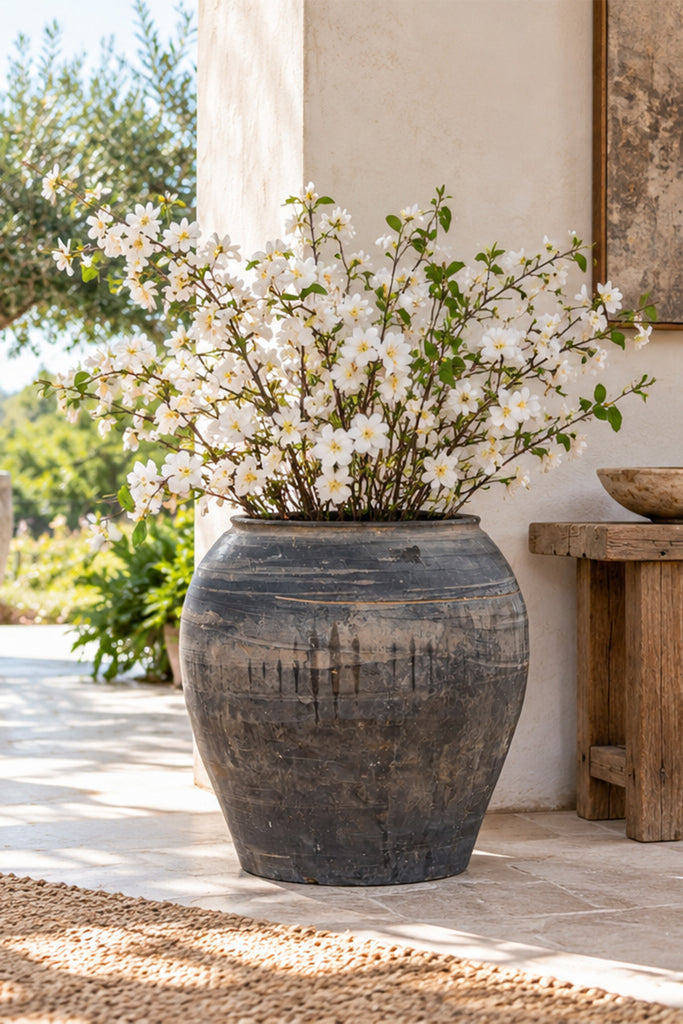 Vintage Stone Gray Clay Storage Jar (Trade)