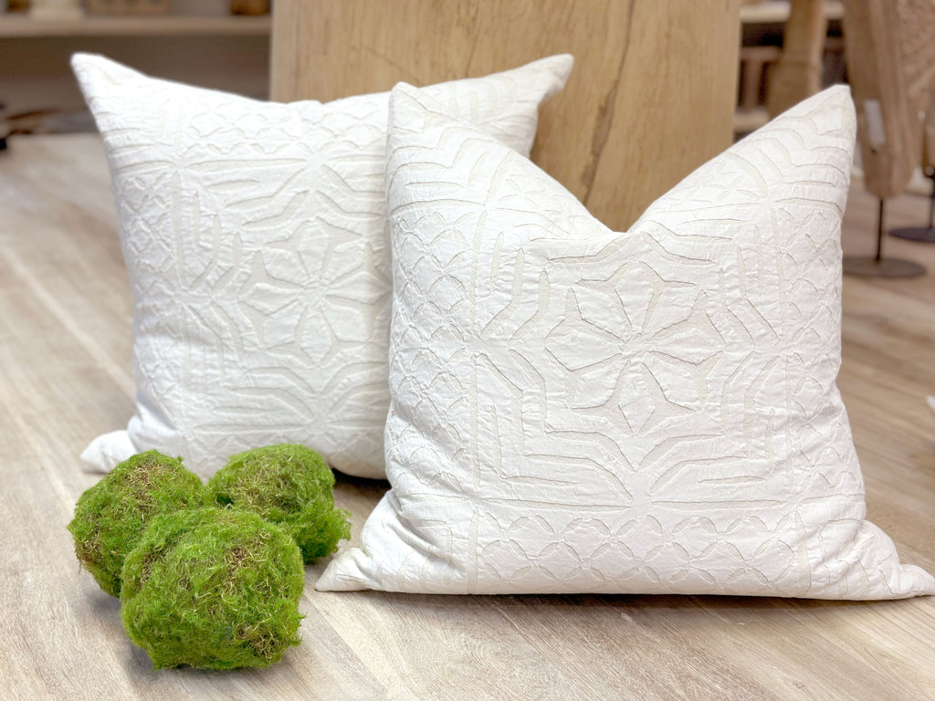 Mandala Blanca, Pair of Appliqué Pillow Covers