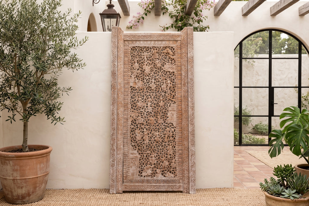 Mandalay Screen Antique Double Sided Pierced Carving Panel
