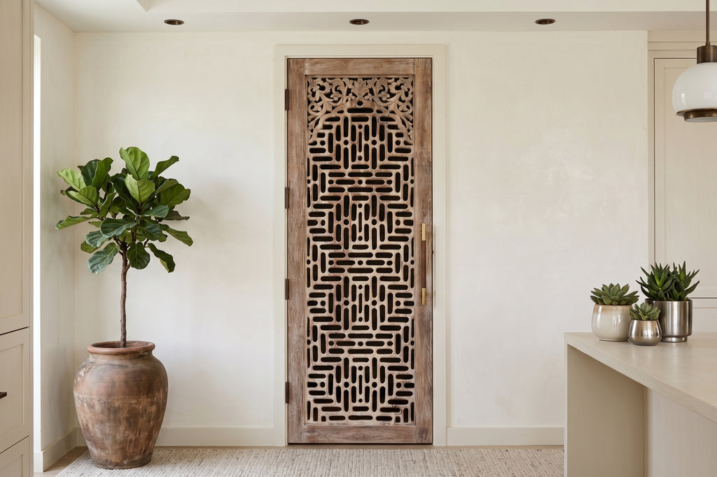Temple Lattice Whitewash Teak Indian Door