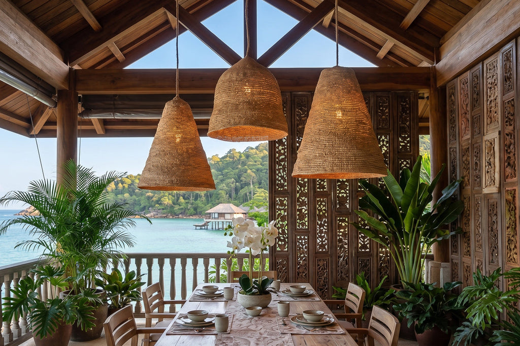 Tall Coastal Bell Shape Sea Grass Woven Lantern