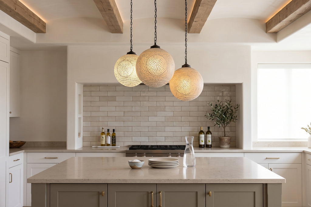 Large White Mosaic Glass Sphere Pendant Light