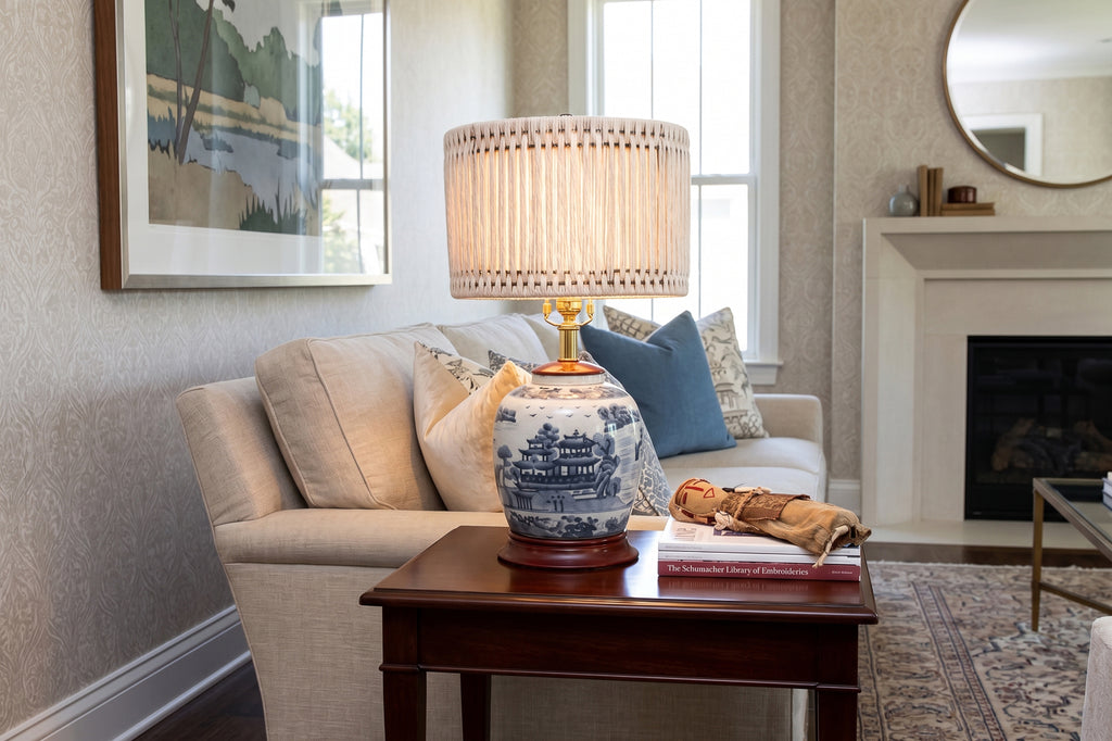 Vintage Willow Pavillion Porcelain Lamp