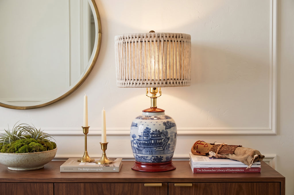 Vintage Willow Pavillion Porcelain Lamp (Trade)