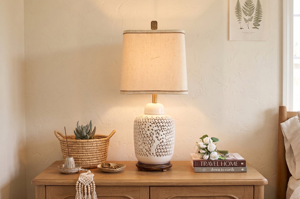 Imperial Garden Reticulated Porcelain Lamp