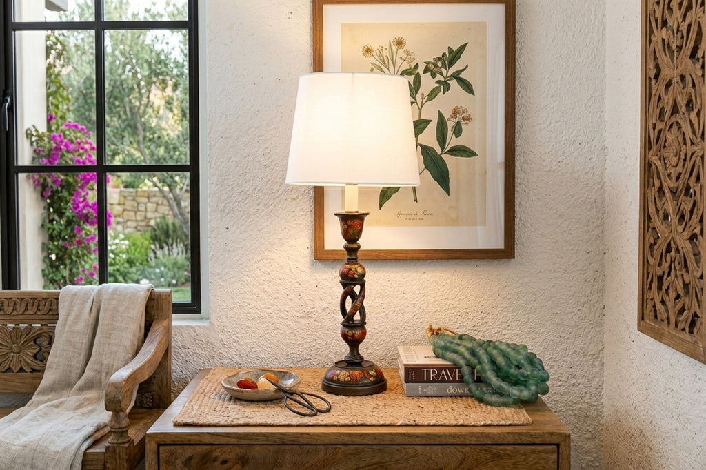 Antique Srinagar Floral Barley Twist Lamp