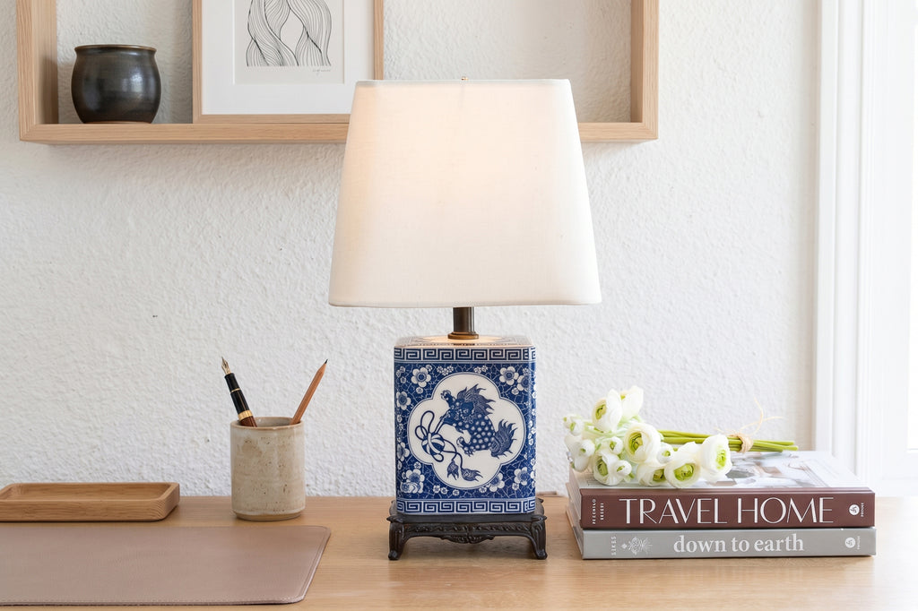 Antique Celestial Kirin Blue & White Petite Lamp (Trade)