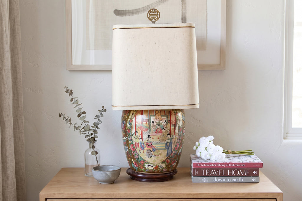 Large Pavillion Court Famille Rose Lamp