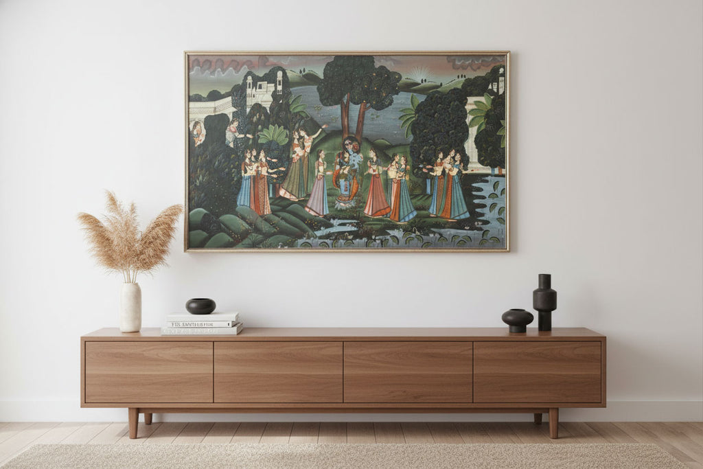 Panoramic Krishna's Rasa Lila Folk Painting