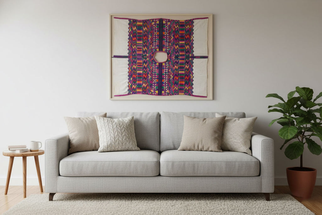 Monumental Framed Antique Hand-woven Huipil Art
