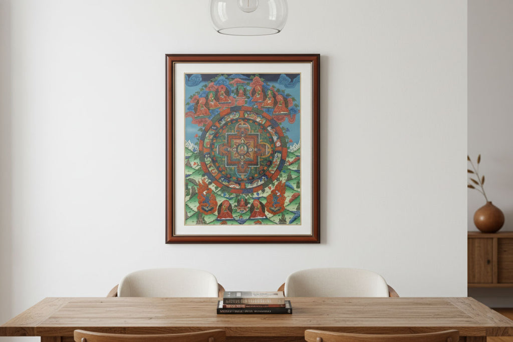 Framed Buddhist Mandala Tibetan Thangka