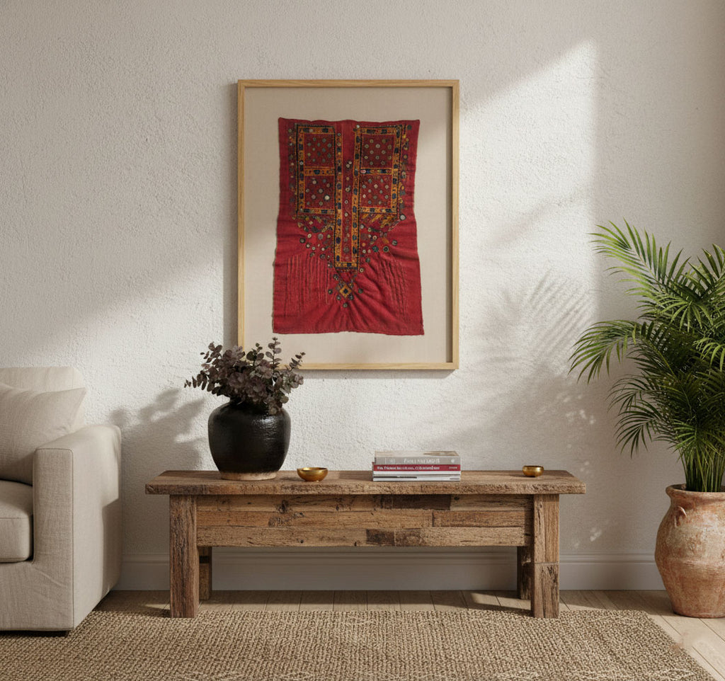Antique Rabari Tribal Embroidered Textile on Modern Frame