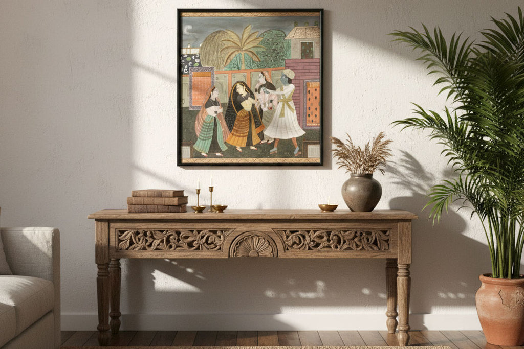 Framed Vintage Indian Night Scene Painting
