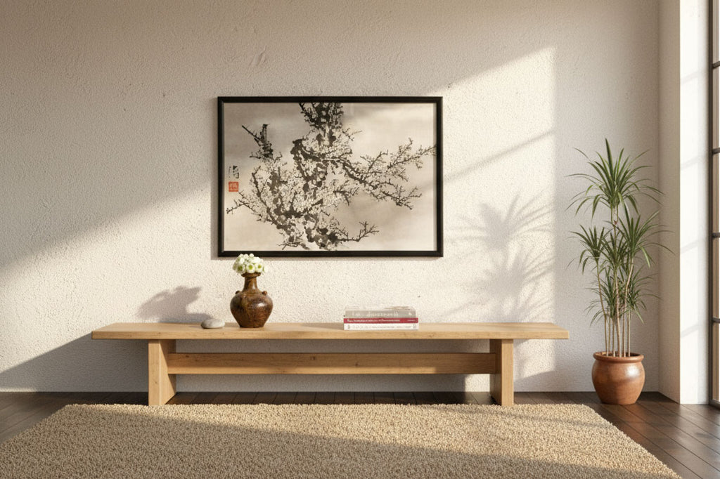 Framed Chinese Ink Wash Plum Blossom Painting