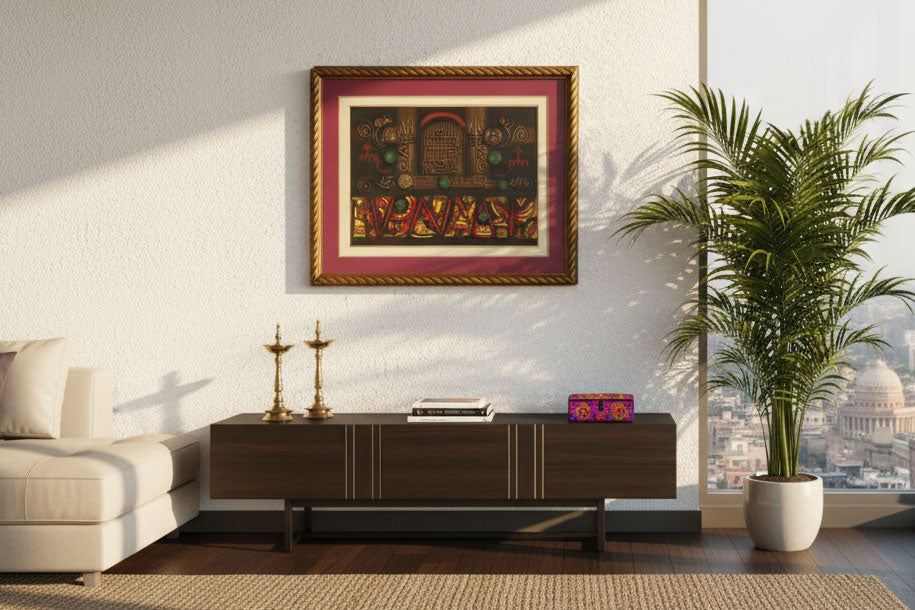 Mixed Media Tribal Indian Relief Art