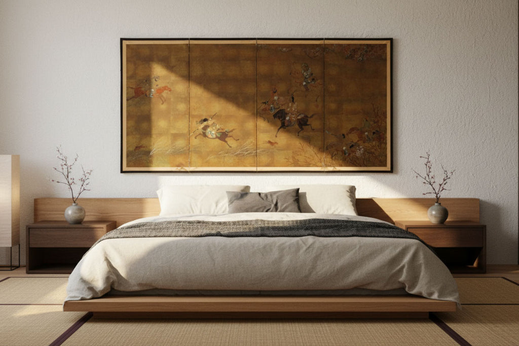 Antique Japanese Gold Leaf Byobu Painted Screen