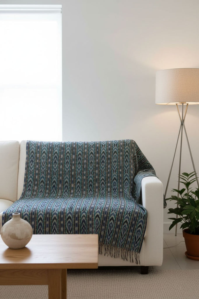 Monumental Cool Blue Ikat Textile