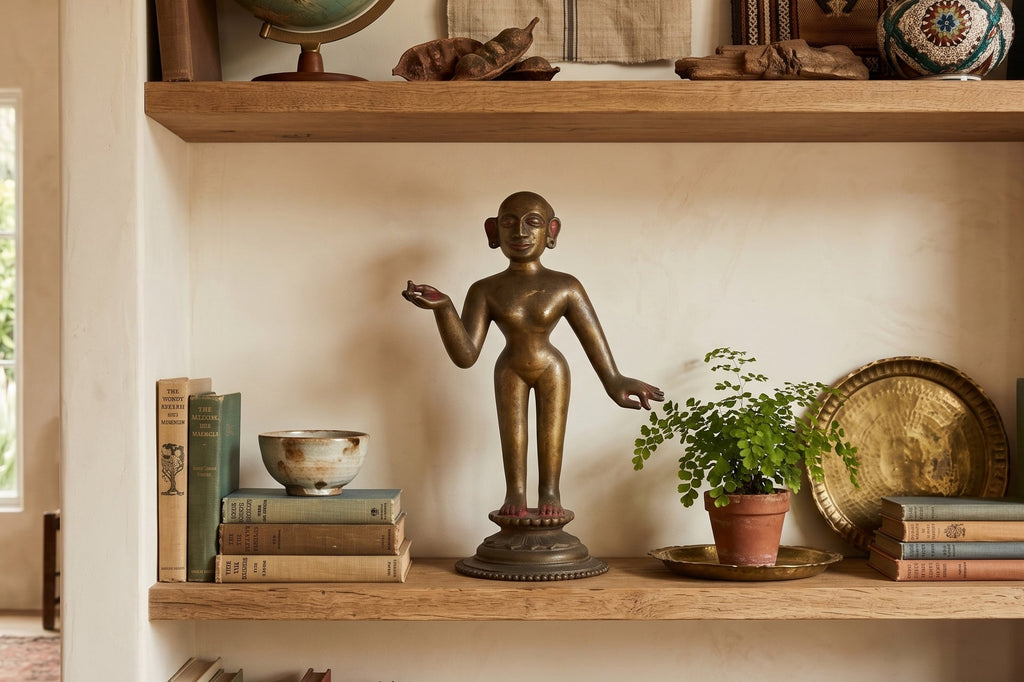Antique Indian Cinnabar Bronze Apsara Statue (Trade)