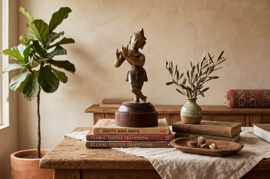 Captivating Indian Bronze Krishna on a Custom Stand (Trade)