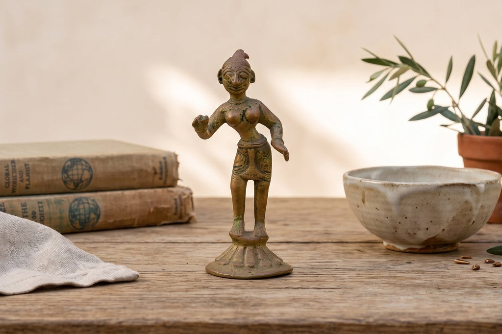Soulful Miniature Bronze Painted Apsara