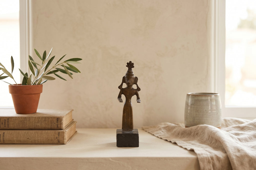 Crowned Tribal Miniature Bronze Female Figure (Trade)