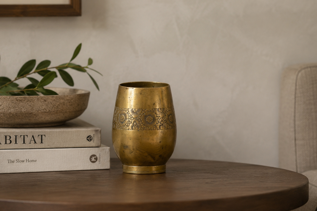 Kashmiri Brass Floral Engraved Cup (Trade)