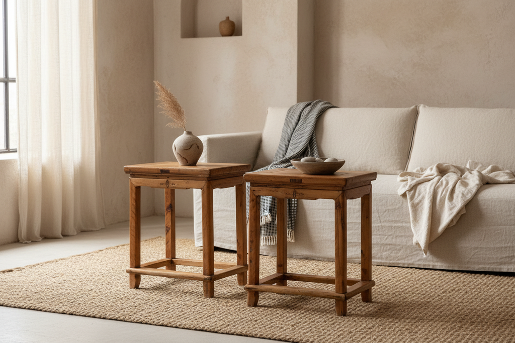 Pair of Antique Chinese Rectangular Stools (Trade)