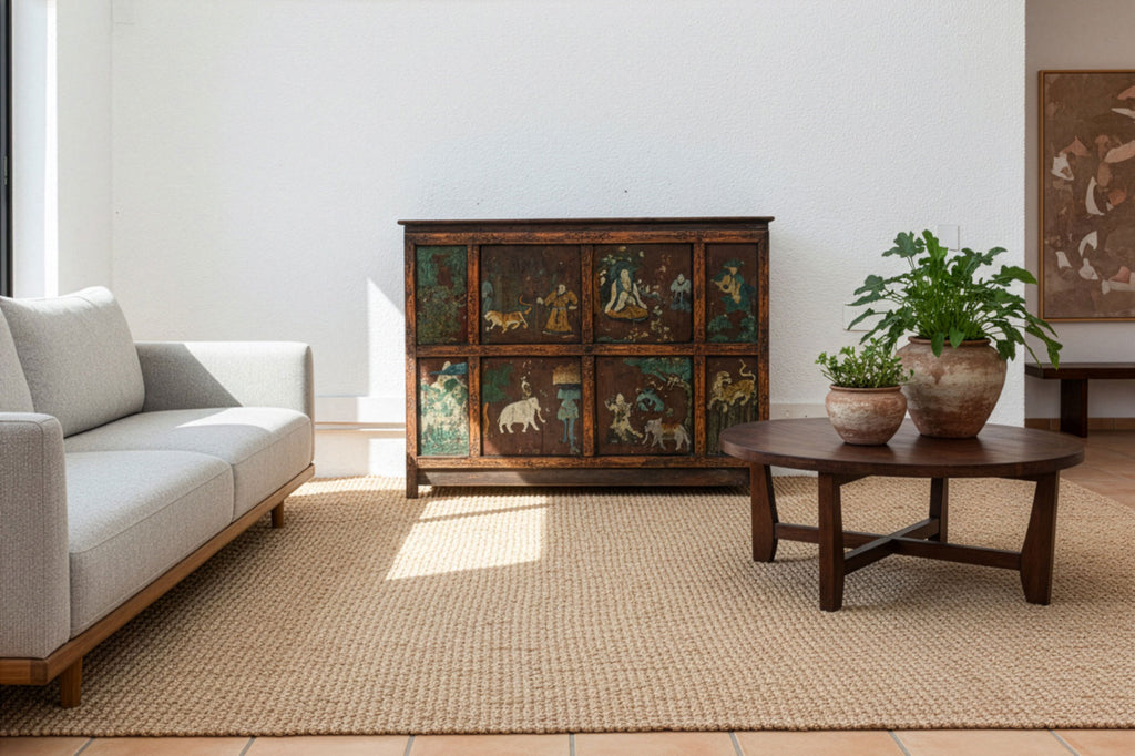 Antique Himalayas Hand-Painted Tibetan Cabinet