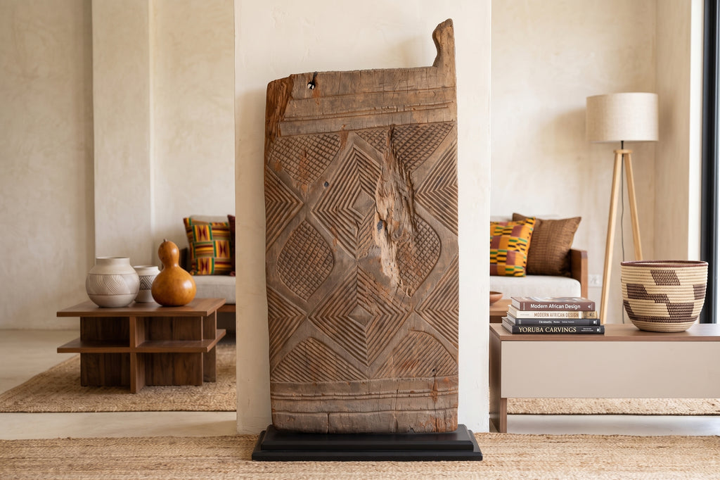 Ancient Diamond Motif Dogon Door on Stand