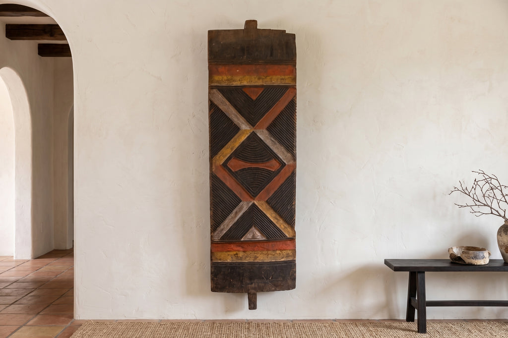 Early 20th Century Carved & Painted Bwa Door
