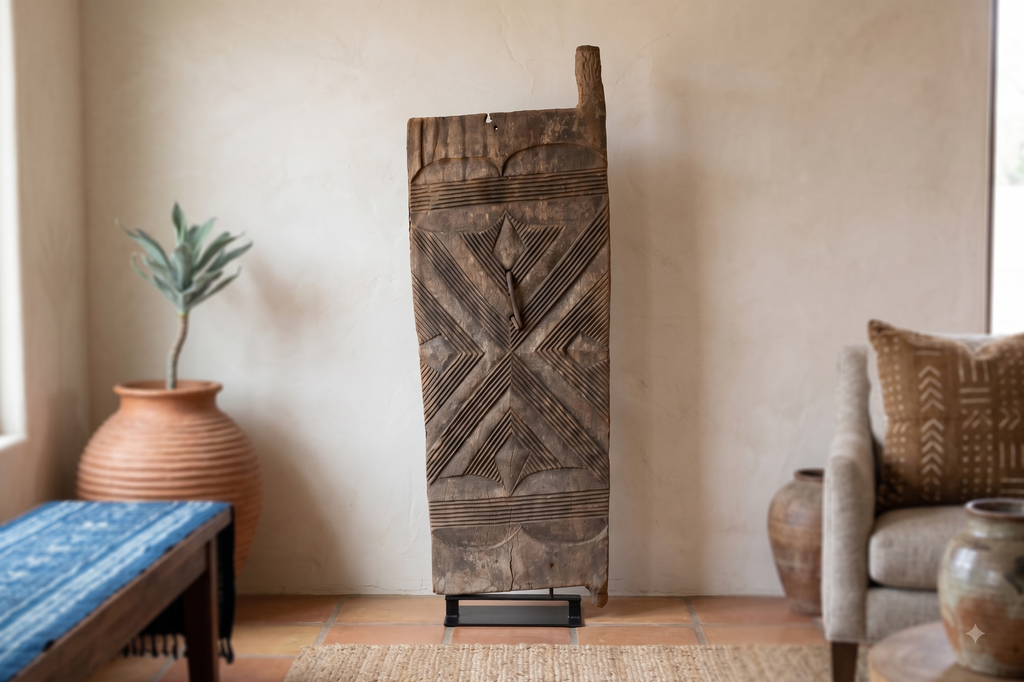 Patinated Antique Carved Geometric Door