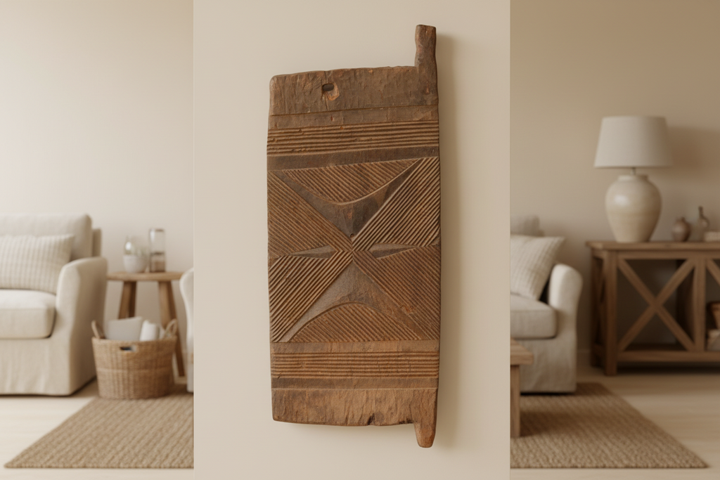 Ancient Hourglass Carved Motif African Door
