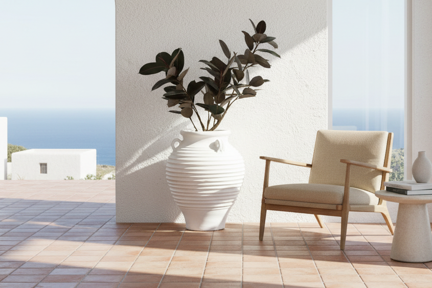 Stately Tall White Ribbed Greek Urn (Trade)