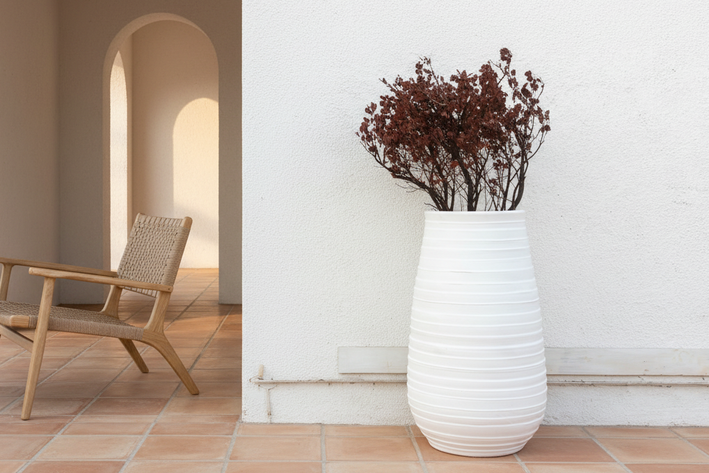 Tall Ribbed Mediterranean Barrel Planter (Trade)