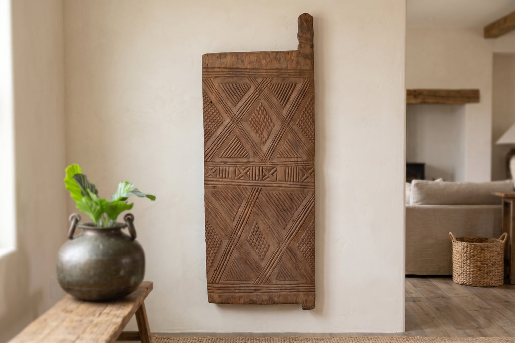 Early 20th Century Bwa Diamond Relief Carved Door (Trade)
