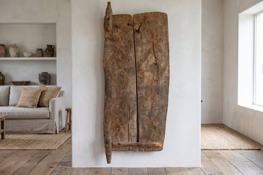 Antique Farmhouse African Two Plank Carved Door