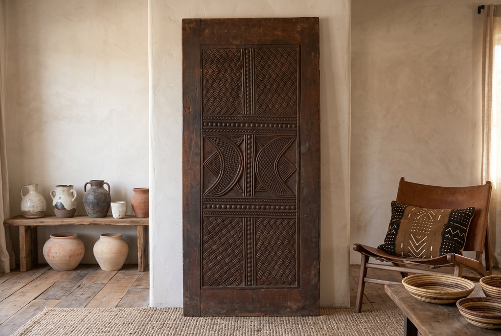 Antique Onwa Moon Medallion Carved Door