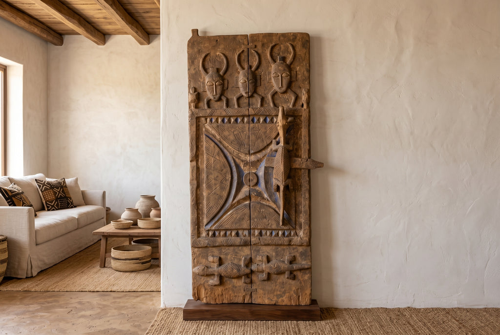 Antique African Senufo Masked Crocodile Shutter