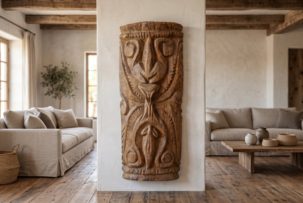 Carved Wooden Māori Poupou Guardian Post