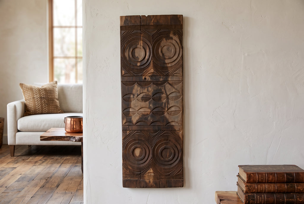 Dark Sun & Moon African Carved Panel