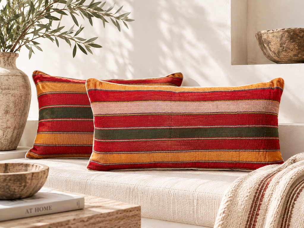 Pair of Mandvi Mashru Lumbar Pillows