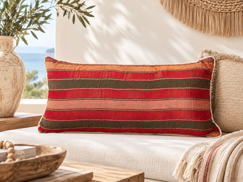 Rohini Striped Mashru Lumbar Pillow (Trade)